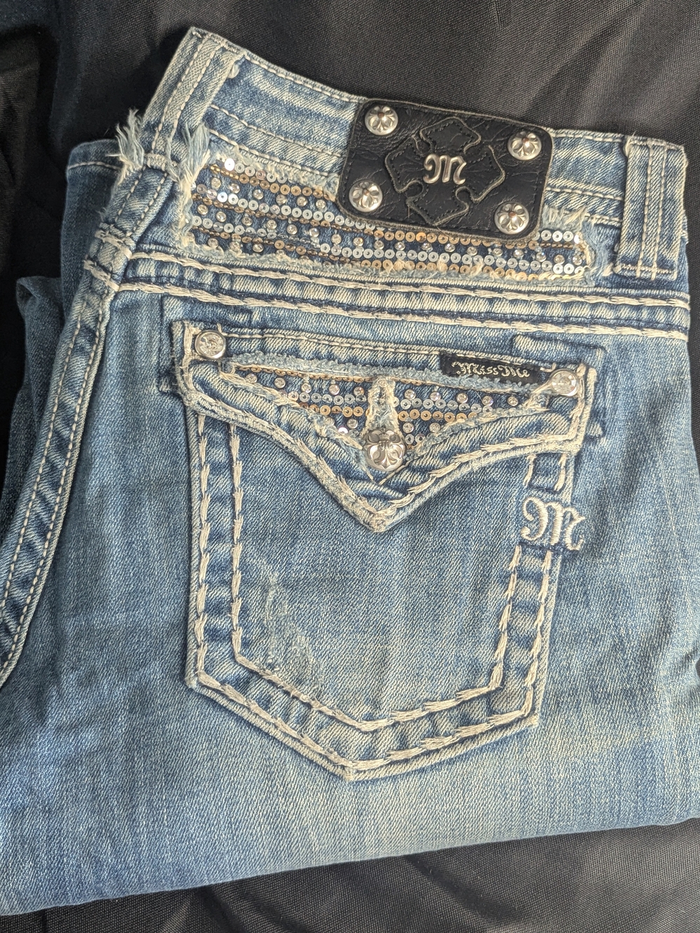 Miss Me Women's Light Blue Embellished Pocket Jeans